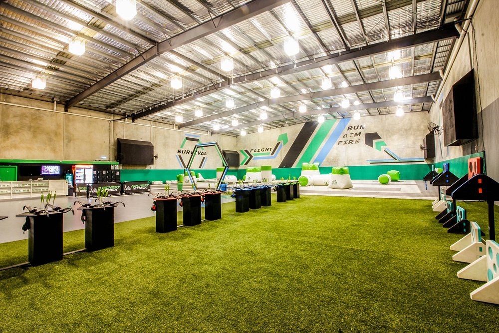 The astroturf target range and game-setup zone at our Reservoir, Melbourne arena