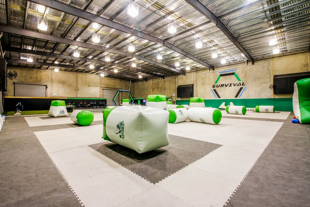 A view across the indoor combat-archery battlefield at our Reservoir, Melbourne venue