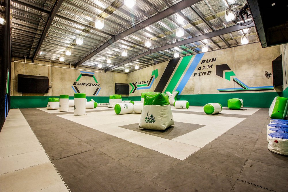Game-ready foam bunkers and obstacles inside our indoor arena in Reservoir, Melbourne
