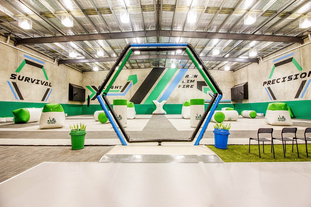 The 3-metre rotating hexagon obstacle at the centre of the Archery Attack arena in Reservoir, Melbourne